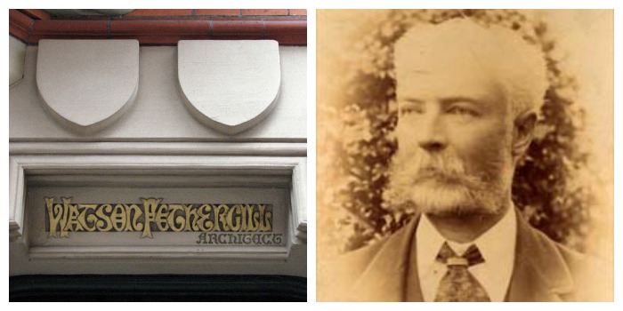 Watson Fothergill (or is it Fothergill Watson?) and the name plate he designed for his office. 