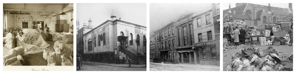 Photos from Picture The Past courtesy NCC. The Adams Lace Brown Room; Old Town Hall (Nottingham Historic Film Unit); High Pavement; Sneinton Market 1937.